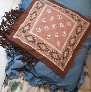 Fringe Western scarf tribal boho brown, rose, blue